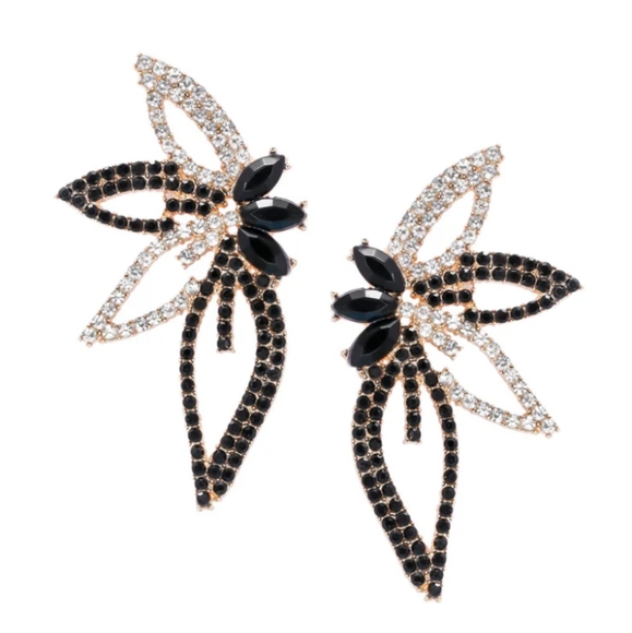 Abstract Wings Art Deco Earrings AB Rhinestone CZ Crystal Big Flower  Floral New - Picture 5 of 7